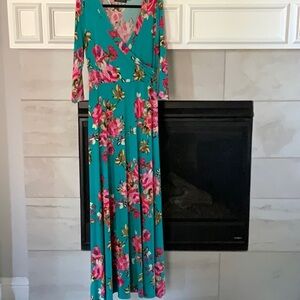Gorgeous turquoise floral long wrap maxi dress
